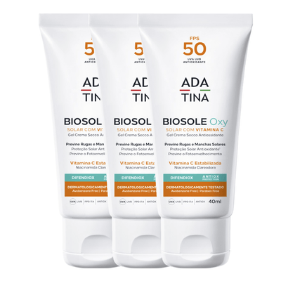 Kit 3 un Biosole Oxy FPS 50 Proteção Solar com Vitaminas C e Niacinamida para Peles com Melasma