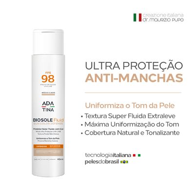 Protetor Solar 12HS Fluido Com Cor Toque Seco Biosole Fluid FPS 98 Cor Médio Claro
