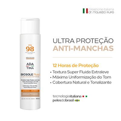 Protetor Solar 12HS Fluido Com Cor Toque Seco Biosole Fluid  FPS 98  Cor Médio Escuro